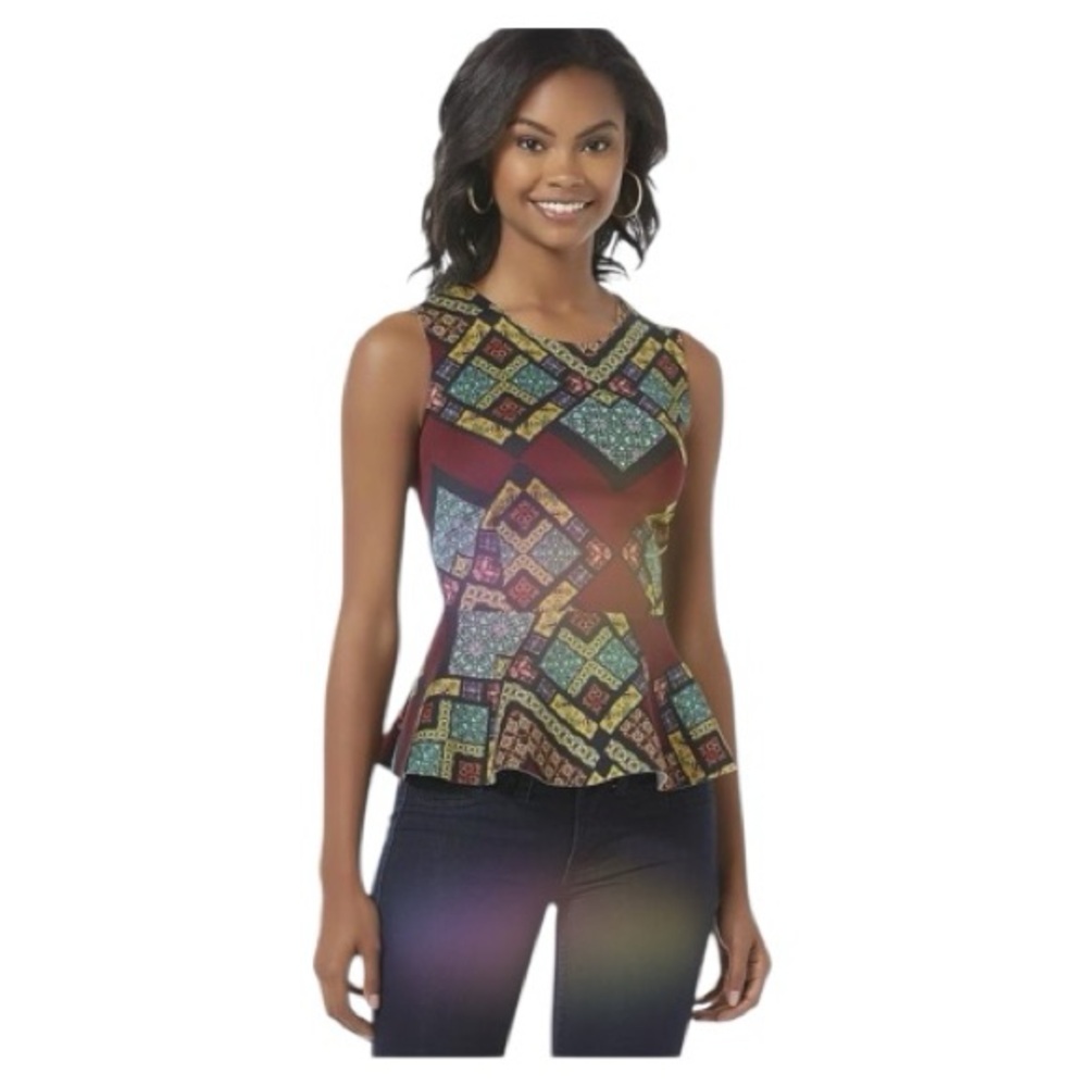 Metaphor Scuba Knit Peplum Top - Mosaic